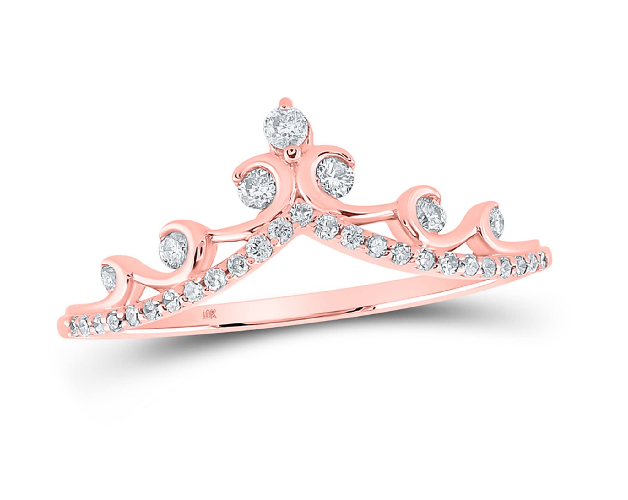 10K Rose Gold Diamond Chevron Crown Band Ring - 1/5 CTW, Elegant & Dainty Wedding Ring for Women, Perfect for Engagement, Anniversary & Special Occasions