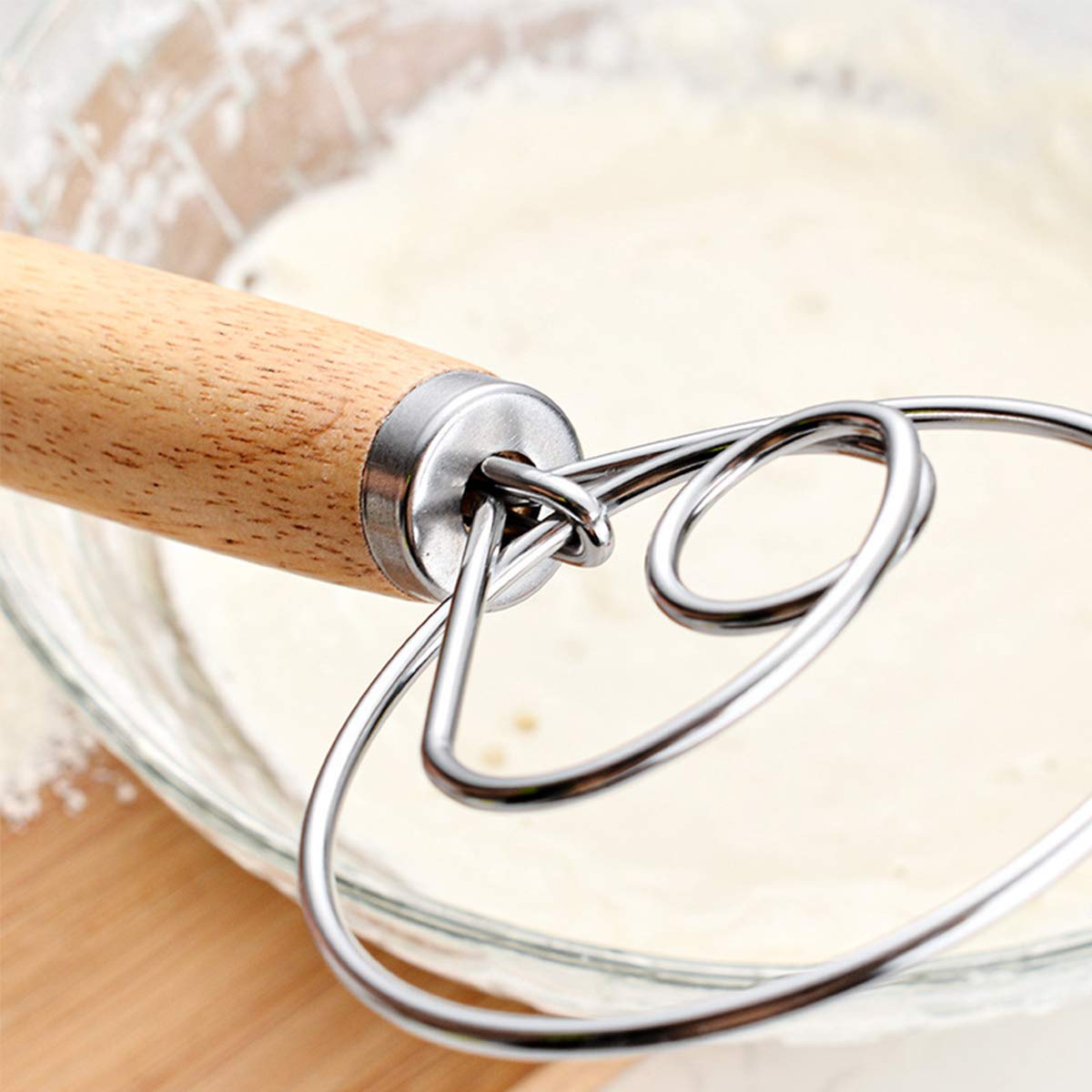 DBAILY 3-Piece Danish Dough Whisk Set - Stainless Steel Pastry Mixer with Wooden Handle for Baking Bread, Cakes, Pies & Pizza - Perfect for Home Bakers & Professional Chefs (Ideal for Sourdough, Desserts, Pastry Making)