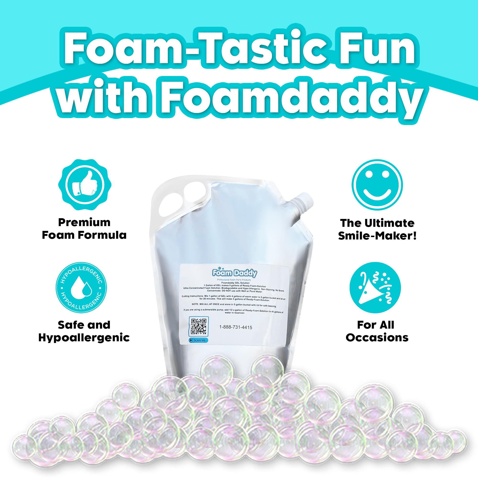 FoamDaddy Professional Strength Ultra-Concentrated Foam Solution - Makes 300-400 Gallons | High Stacking, Hypoallergenic Formula | Compatible with All Foam Machines | 1 Gallon | Perfect for Foam Parties, Events, and Kids' Play Areas