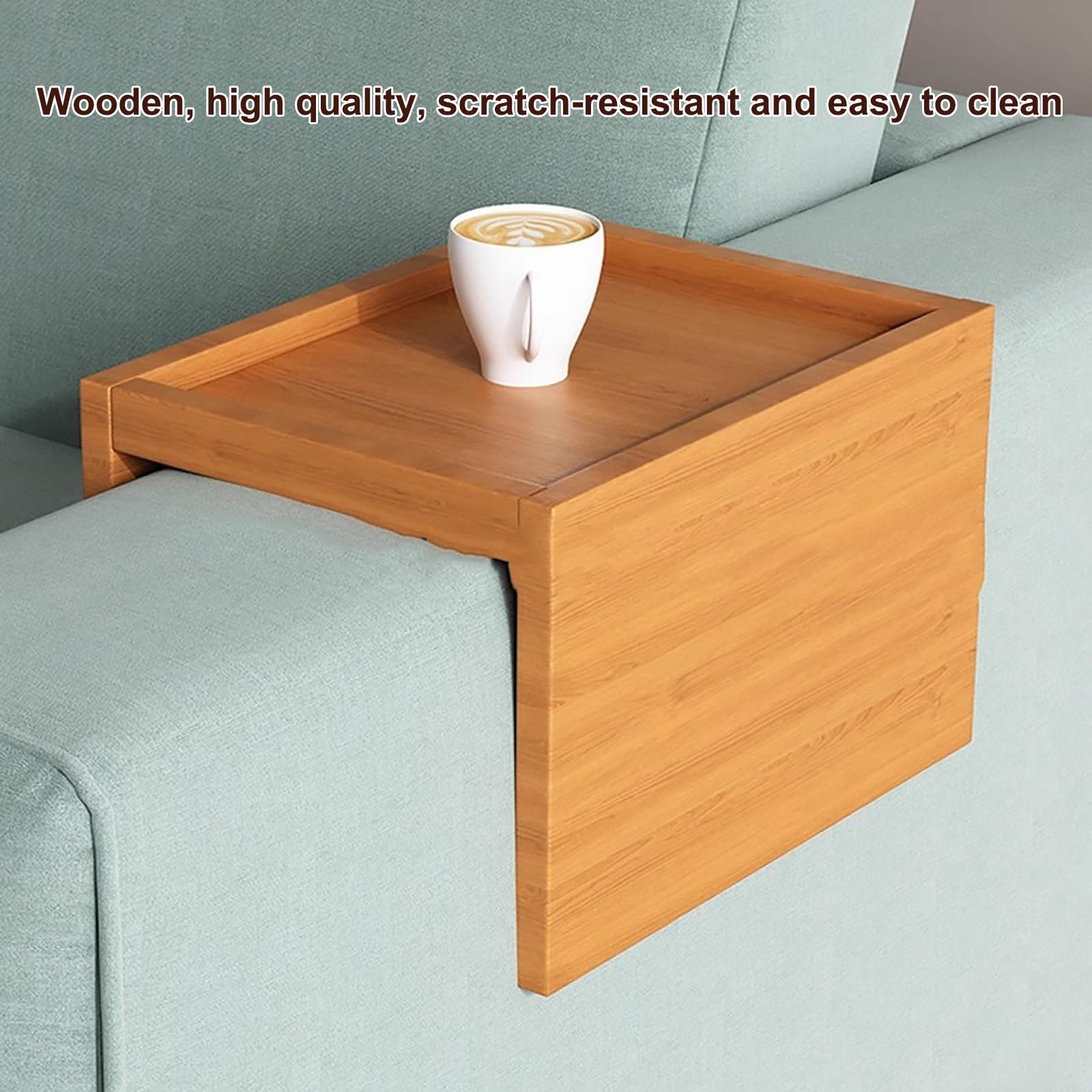 Bamboo Sofa Arm Tray Table - Couch Armrest Tray for Drinks & Snacks - Small Walnut Wood Side Table - Perfect for Living Room, Bedroom & Home Office Use