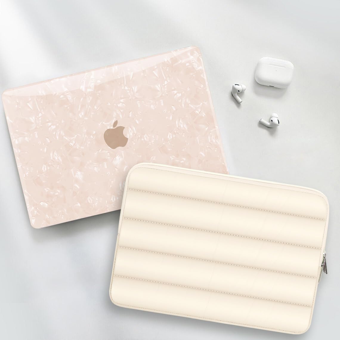 B BELK MacBook Air 13 Inch Case (2021-2018 Models A2337/A2179/A1932) - Protective Cover with Puffy Laptop Sleeve, 2 Keyboard Covers & Screen Protector in Glitter Pearly Gold | Perfect for Work, Travel & School Accessories