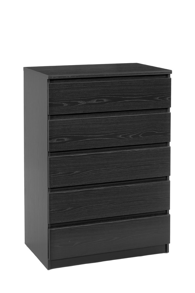 Tvilum Scottsdale 5-Drawer Chest Dresser - Black Wood Grain Finish - Modern Bedroom Storage Furniture for Home Organization
