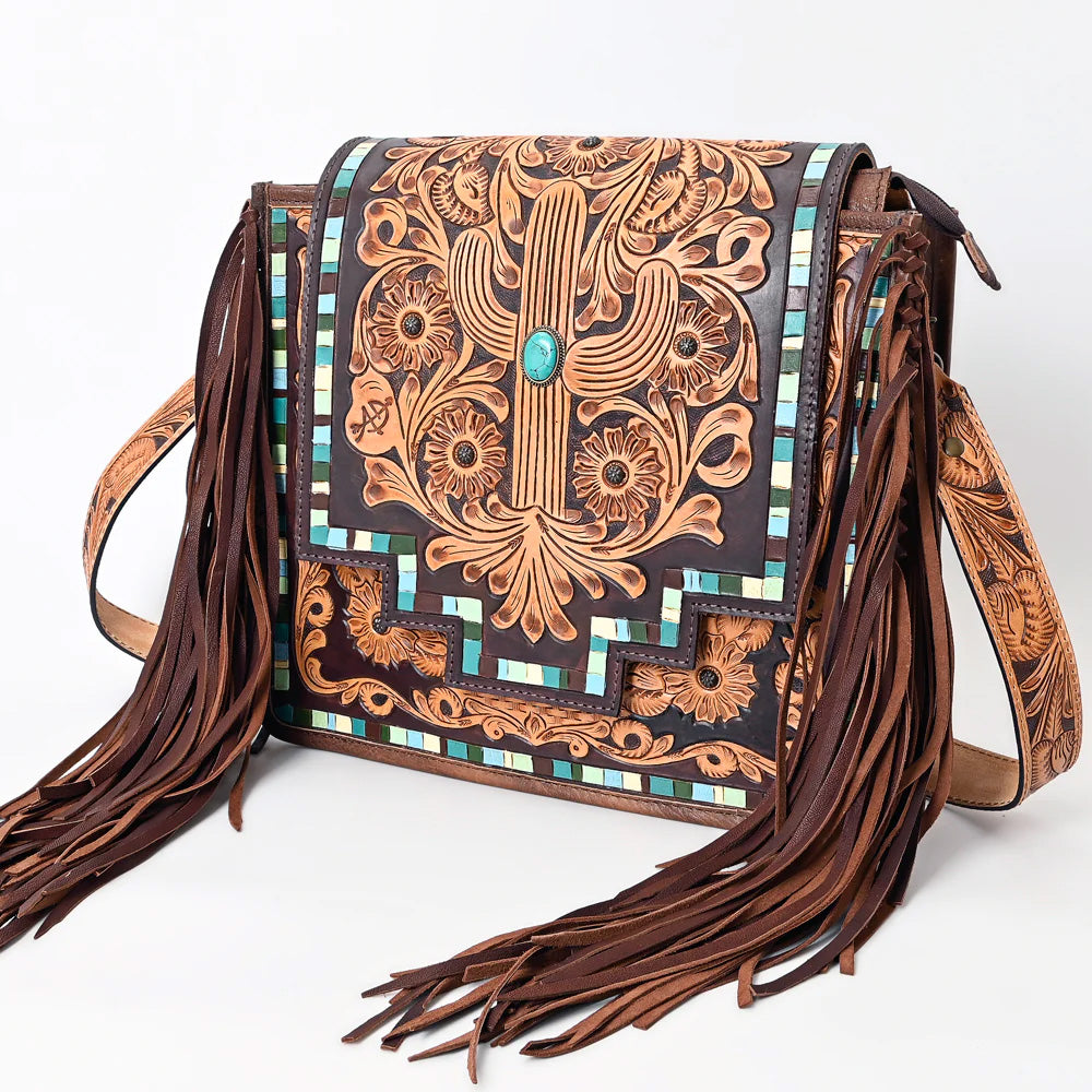 American Darling Turquoise Cactus Tooled Leather Crossbody Bag for Women | Western Boho Style Purse | Perfect for Music Festivals, Travel & Everyday Use
