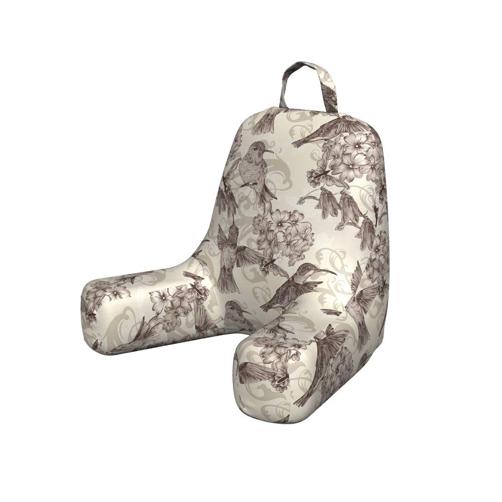 Ambesonne Hummingbirds Reading Pillow Cover - Soft Fabric Printed Bed Rest Case with Birds & Flowers Monochrome Classic Design - Small Size in Cream Beige Brown - Perfect for Reading, Lounging & Home Decor