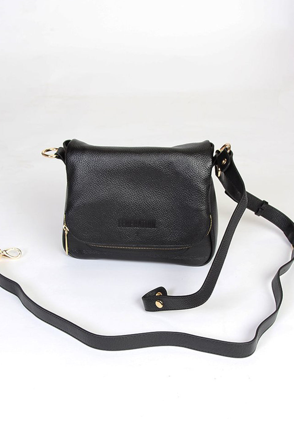 Stylish Black Leather Fold Over Crossbody Bag with Gold Hardware - Perfect for Everyday Use, Travel & Date Nights