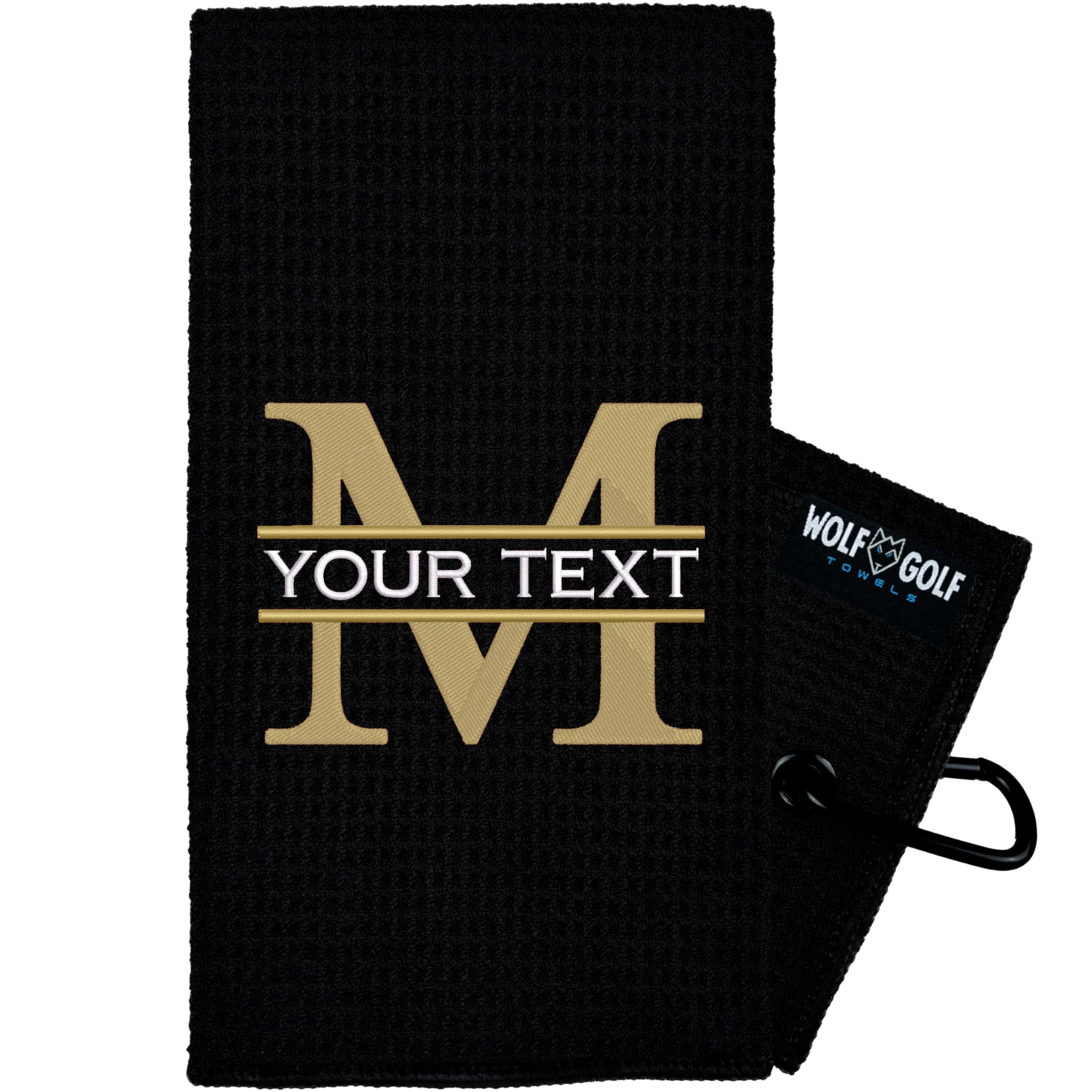 Personalized Golf Towel for Golf Bags - Custom Monogrammed Golf Towel Gift for Men & Women | Premium Absorbent Black Split Mono Design | Perfect for Golf Courses, Driving Range & Sports Events