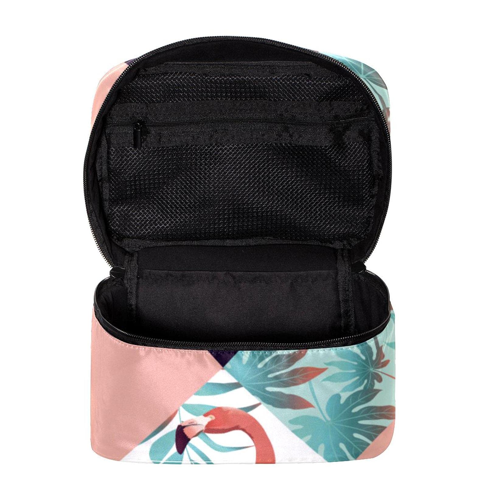 Stylish Geometric Flamingo & Palm Leaf Travel Makeup Bag - Large Cosmetic Organizer with Zipper for Women & Girls - Perfect for Vacations, Beach Trips & Gym Essentials