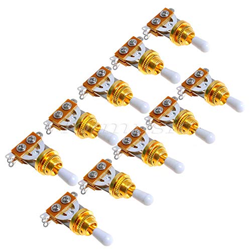 10-Piece 3-Way Electric Guitar Toggle Switch - Gold Guitar Pickup Selector Switch for Les Paul, SG & Telecaster - Perfect for Guitar Repair & Custom Builds