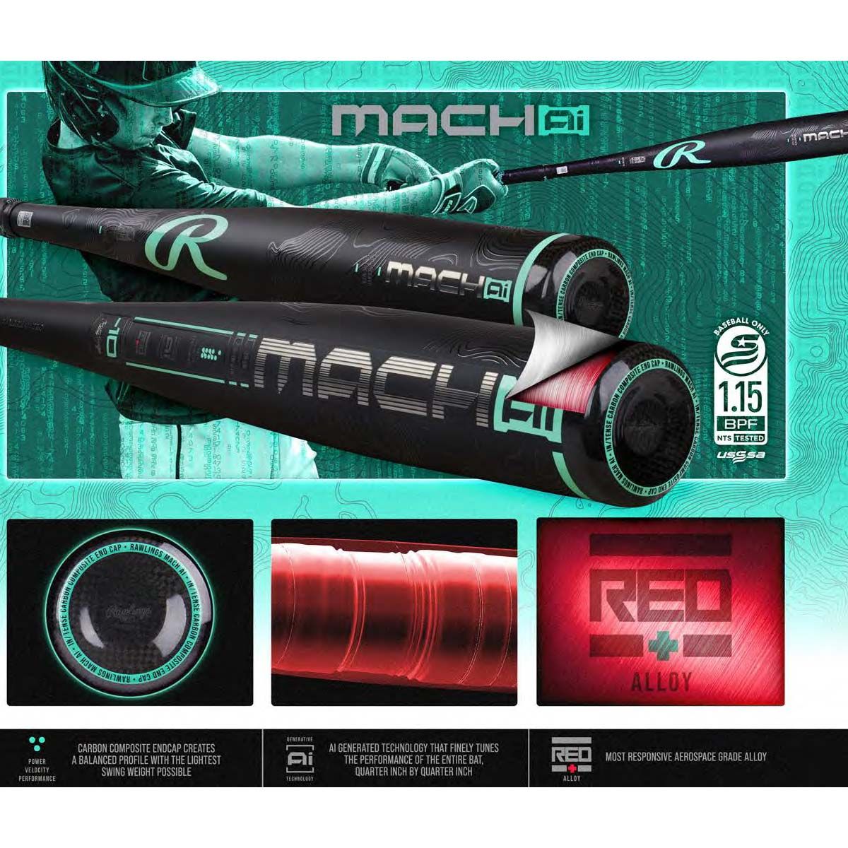 **2025 Rawlings Mach AI USSSA Baseball Bat - 10 (2 3/4) Size, Black/Green - Perfect for Youth & High School Baseball Games & Training**