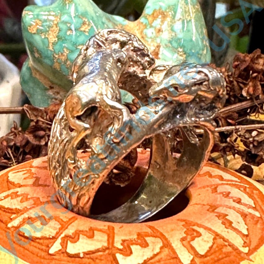 Vintage Cast Solid Sterling Silver Battling Stallions Ring - Size 10.5 - Handcrafted Silver Horse Ring for Men & Women - Perfect for Gifts, Weddings & Equestrian Lovers