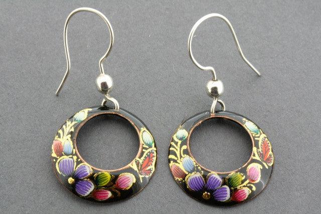 Painted Copper Hoops Earrings with Large Cutout Design and Silver Hooks - Perfect for Boho, Festival, and Everyday Wear