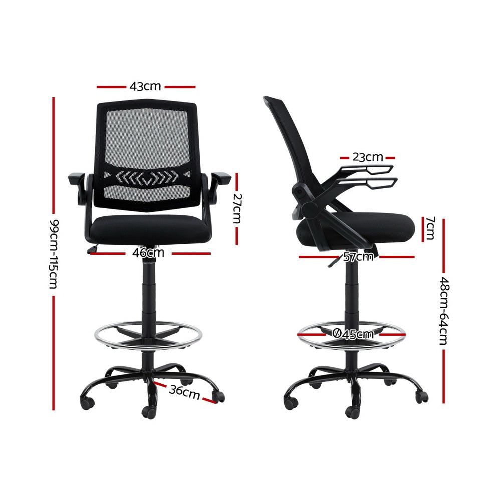 Ergonomic Artiss Office Chair - Adjustable Mesh Drafting Stool with Lumbar Support, Black - Perfect for Home Office, Gaming & Study Desk Setup
