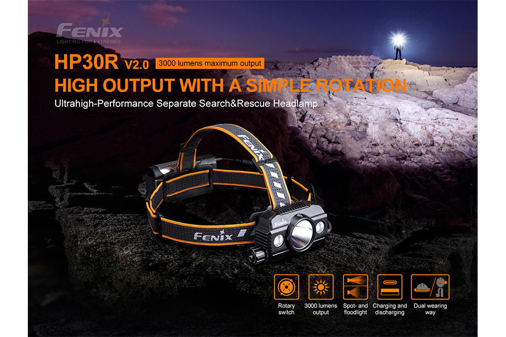 Fenix HP30R V2.0 Rechargeable LED Headlamp - 3000 Lumens Bright Light for Camping, Hiking, Running & Outdoor Adventures