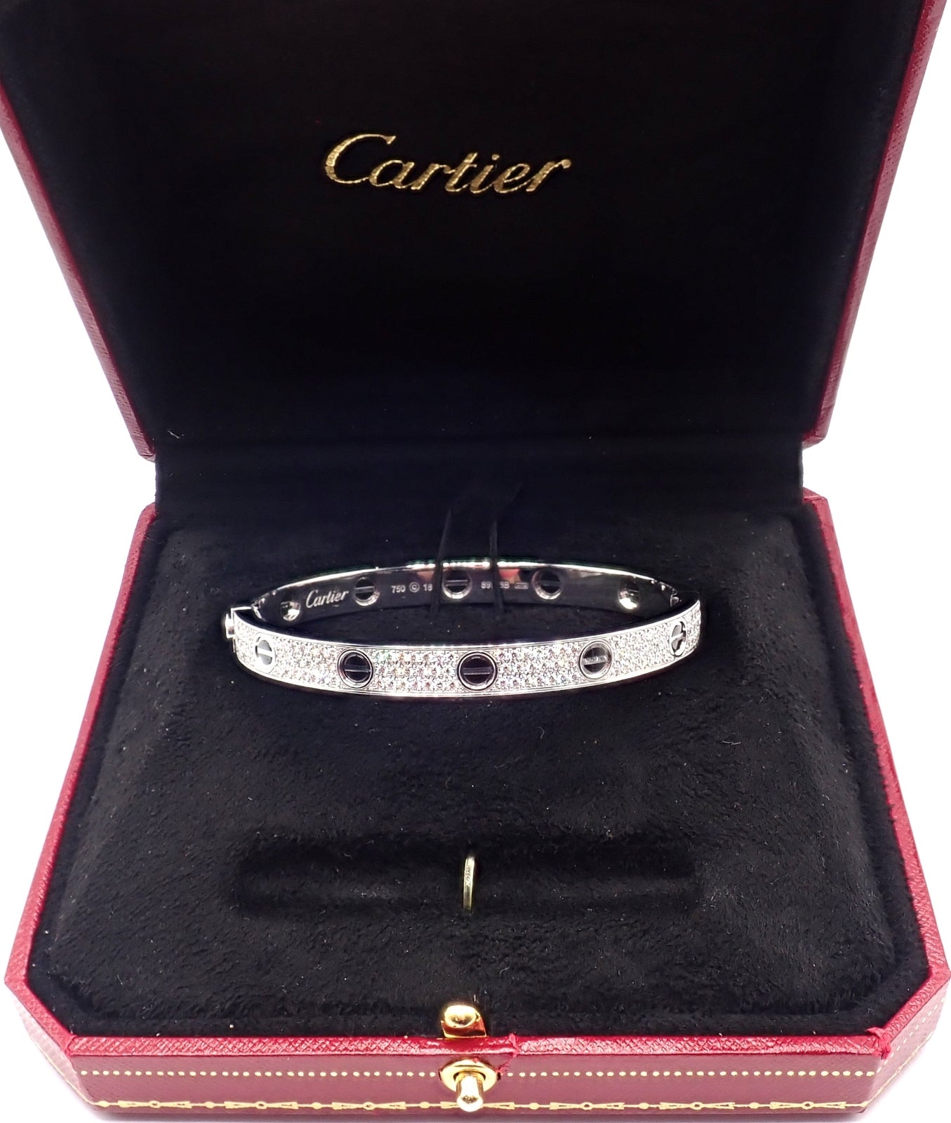 Authentic Cartier Love 18K White Gold Diamond Pave Ceramic Bracelet Size 18 with Certificate - Luxury Jewelry Gift for Anniversary & Special Occasions