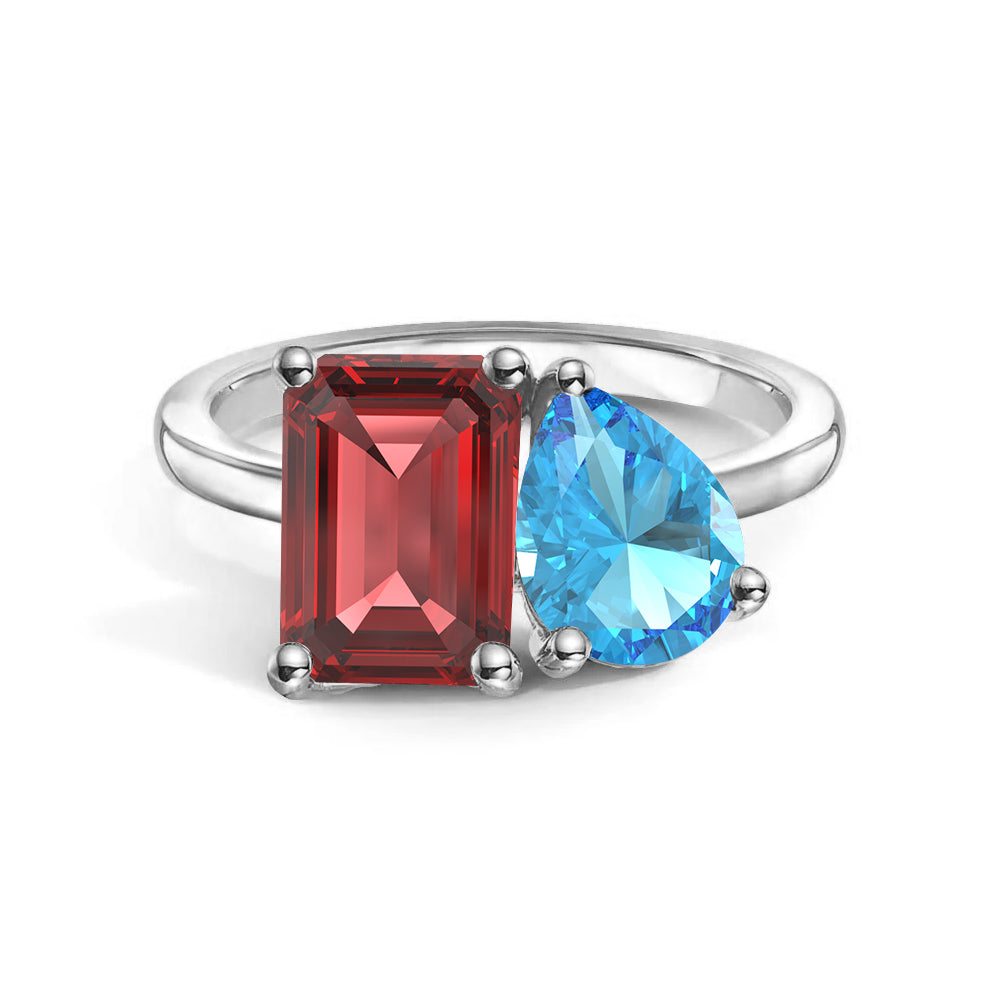 Personalized Toi et Moi Ruby Birthstone Ring for Women - Custom Anniversary, Engagement & Wedding Jewelry Gift - Perfect for Romantic Occasions & Special Celebrations