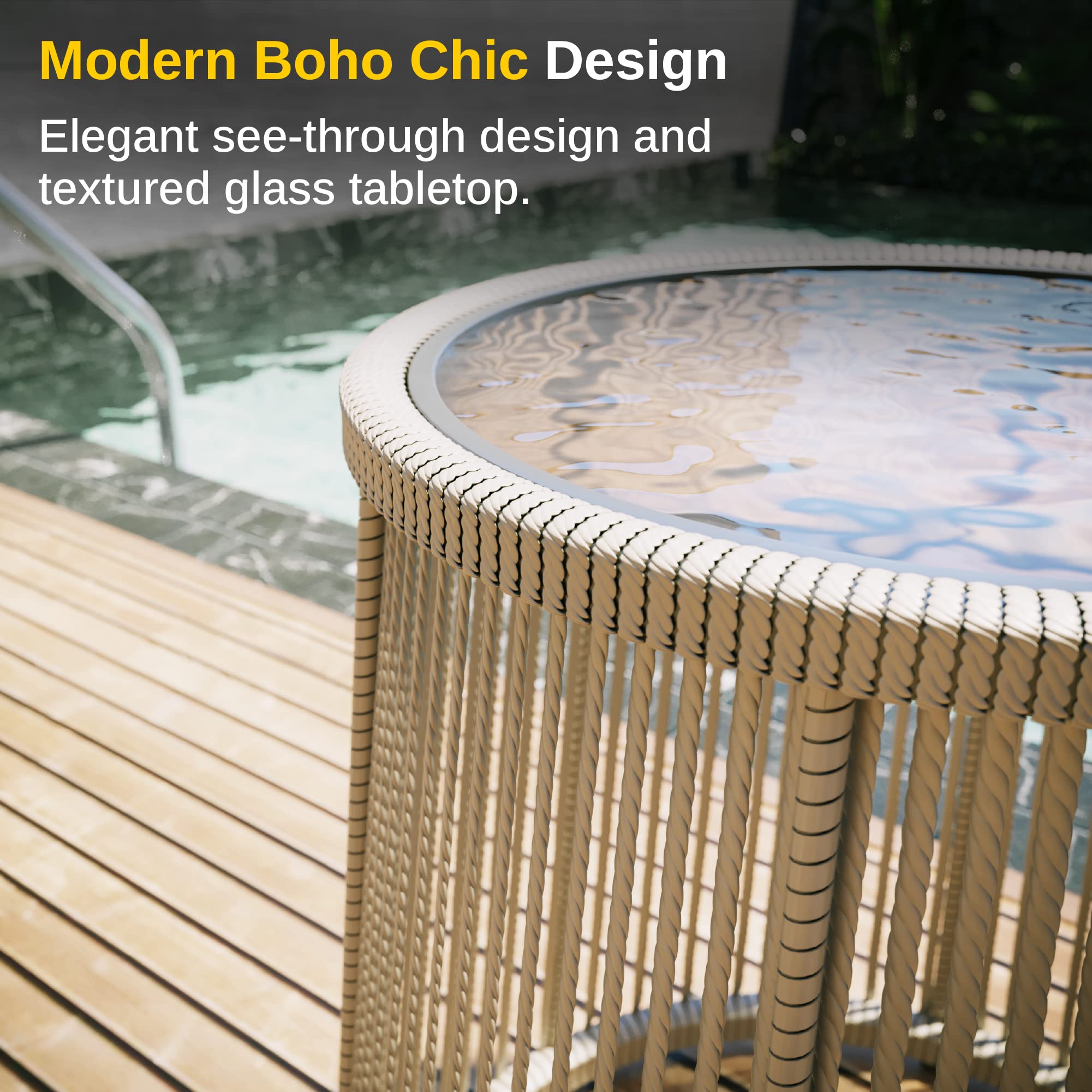EAST OAK 3-Piece Outdoor Patio Furniture Set - Handwoven Rattan Wicker Chairs with Waterproof Cushions & Tempered Glass Table - Brown & Light Grey Bistro Set for Porch, Garden, Poolside or Backyard Relaxation