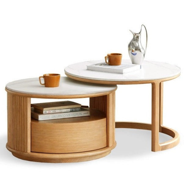 Solid Oak and Ash Wood Rock Plate Coffee Table - Rustic Living Room Furniture for Home Decor & Relaxation