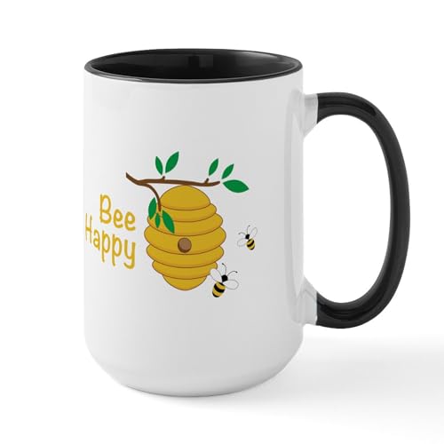 White/Black Inside - Bee Happy Mugs