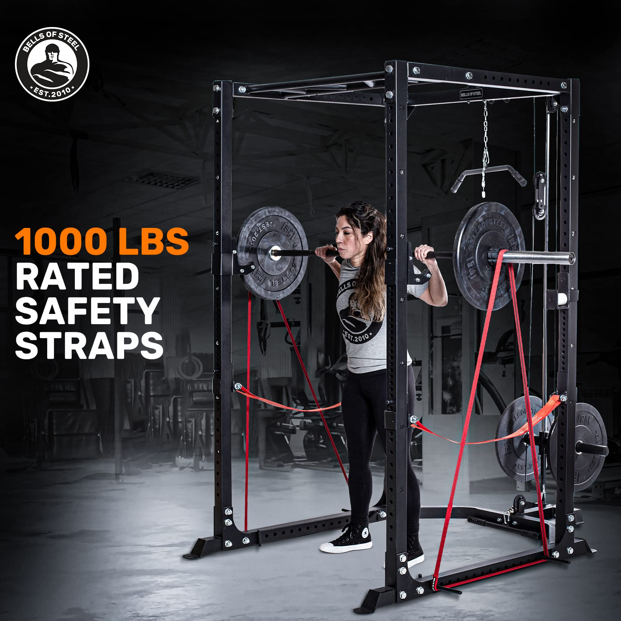 Bells of Steel Light Commercial Power Rack - Heavy Duty Squat Rack with Gym Accessories for Home & Commercial Use | Perfect for Strength Training, CrossFit & Weightlifting Workouts