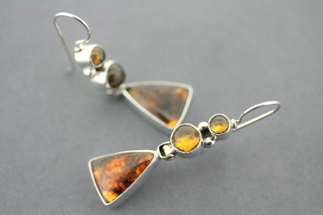 Sterling Silver & Amber Hula Earrings – Handmade Hawaiian Jewelry for Women, Perfect for Beach Parties, Luaus & Tropical Vacations