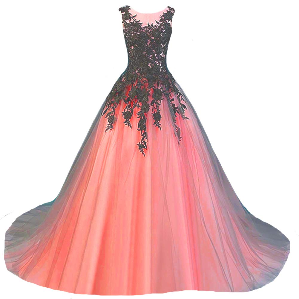 Kivary Gothic Gray Tulle Long Black Lace Sheer Bateau Prom Wedding Dresses | Elegant Gothic Ball Gown for Prom, Wedding & Evening Events
