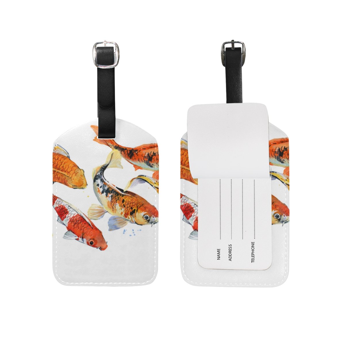 Stylish PU Leather Koi Carp Fish Luggage Tag - Durable Travel Suitcase ID Identifier & Baggage Label for Airlines, Backpacks, and Carry-On Bags