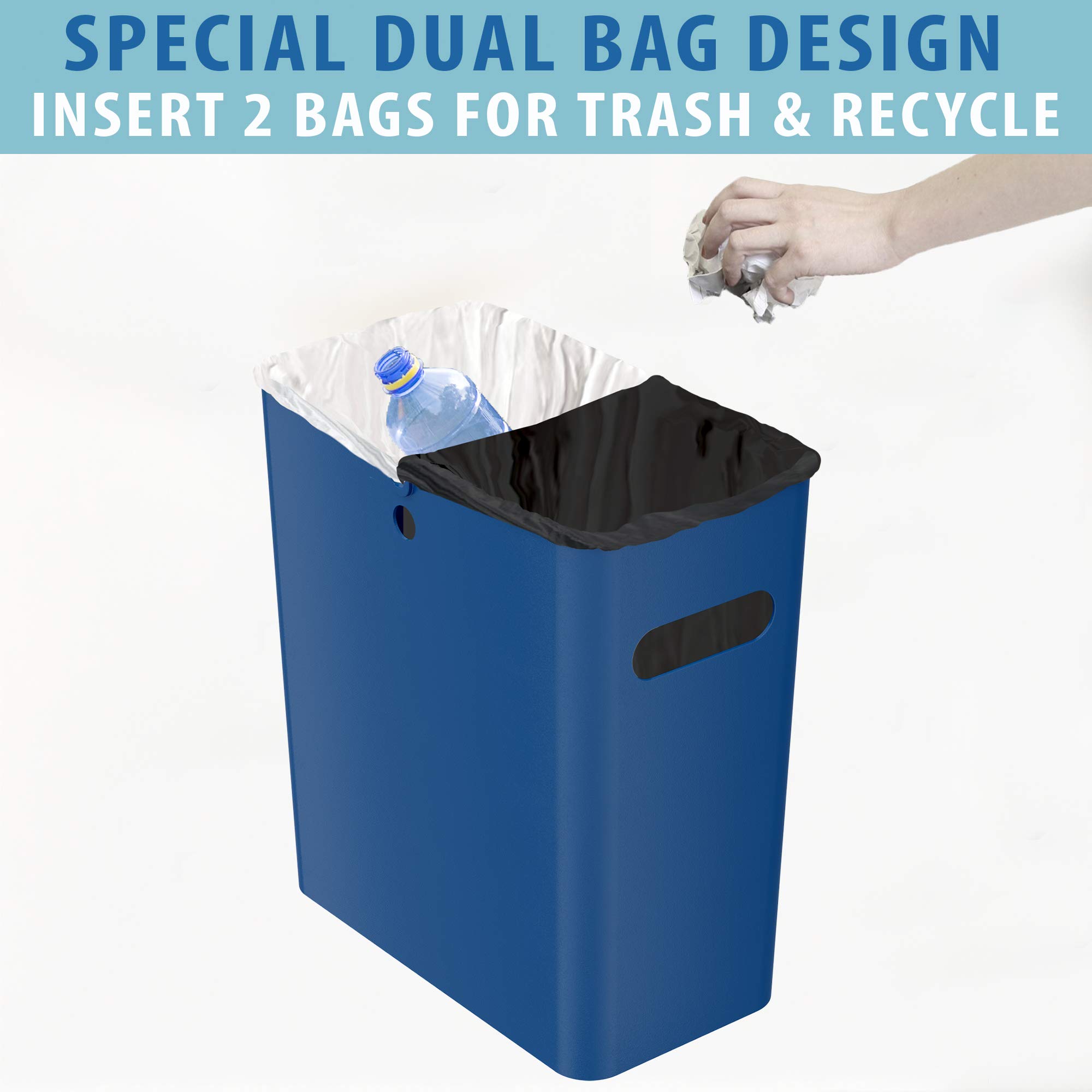 iTouchless SlimGiant 4.2 Gallon Plastic Trash Can - 2 Pack Blue - Compact Waste Bin for Bathroom, Office, Kitchen & Small Spaces