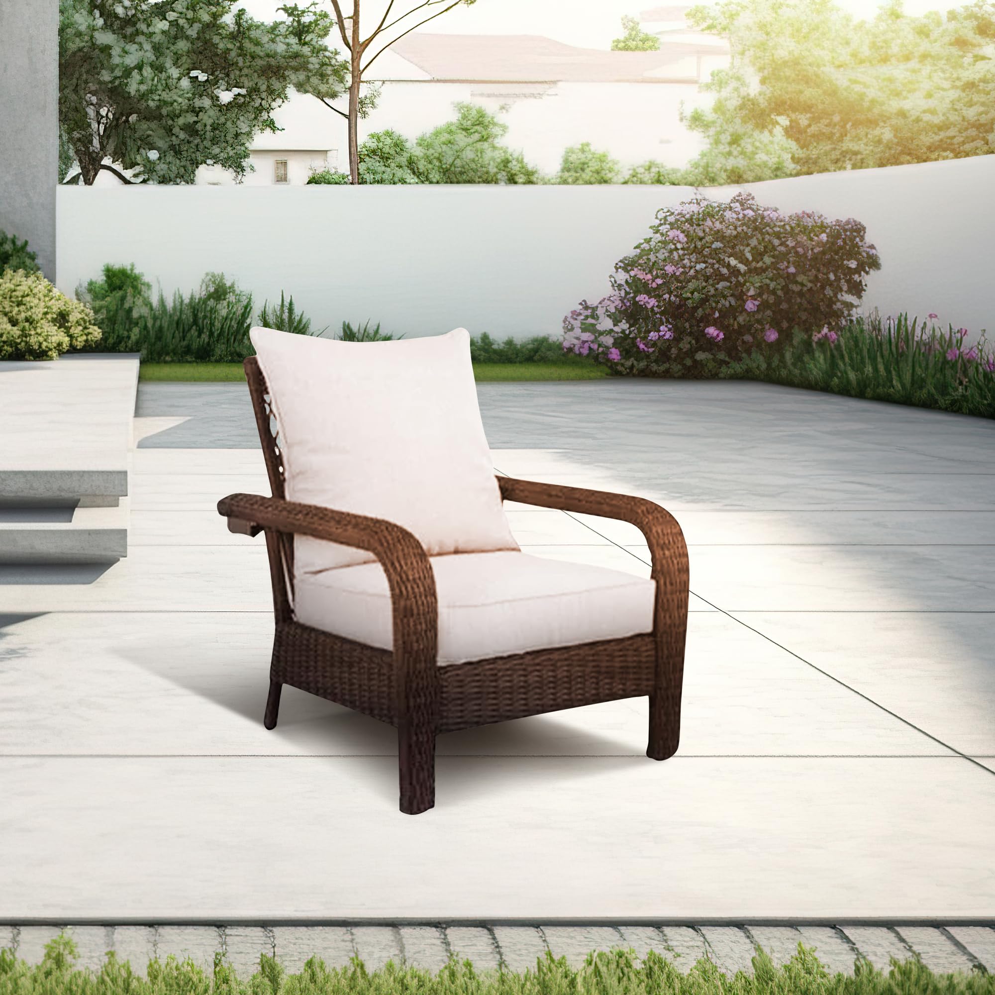 Montego Bay Outdoor Patio Furniture Set - 2 Adjustable All-Weather Cushioned Chairs for Deck, Porch & Garden - Durable Brown Wicker Seating for Relaxing & Entertaining