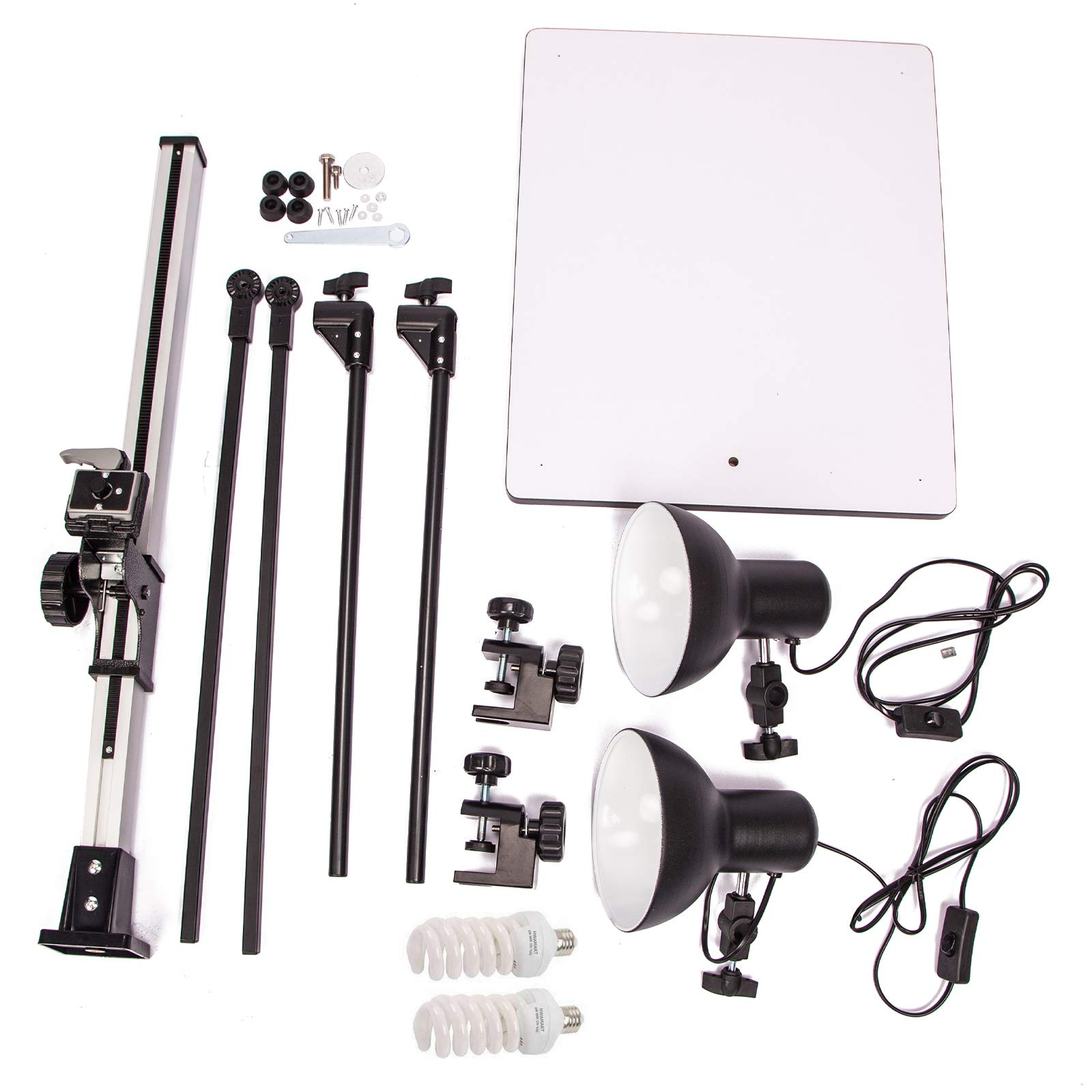 Professional DSLR Camera Photo Copy Stand with 2 x E27 45W Daylight Bulbs & Quick Release Plate - Perfect for Macro Photography, Video Shooting, Document Reproduction & Artwork Digitization