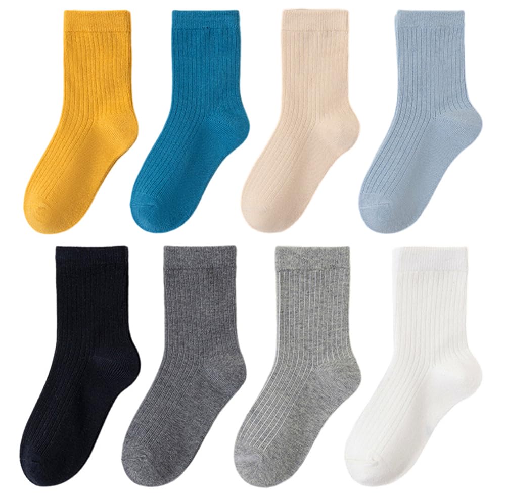 QandSweet Boys Cotton Crew Socks - Striped Casual Athletic Socks for Kids - Comfortable & Breathable for School, Sports & Everyday Wear
