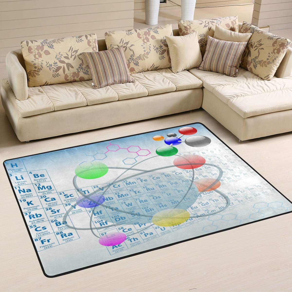 ALAZA Periodic Table Chemistry Atomic Elements Educational Rug - 3'x2' Science Themed Carpet for Living Room, Bedroom, Classroom & Study Room - Perfect for Students, Teachers & Science Enthusiasts