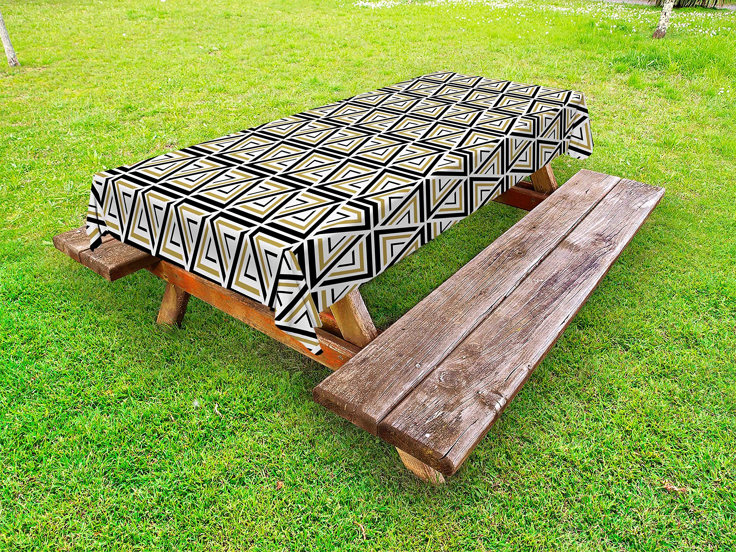 Ambesonne Abstract Geometric Triangle Tablecloth - Waterproof Outdoor Picnic Table Cover with Angled Stripes Mosaic Design, 58