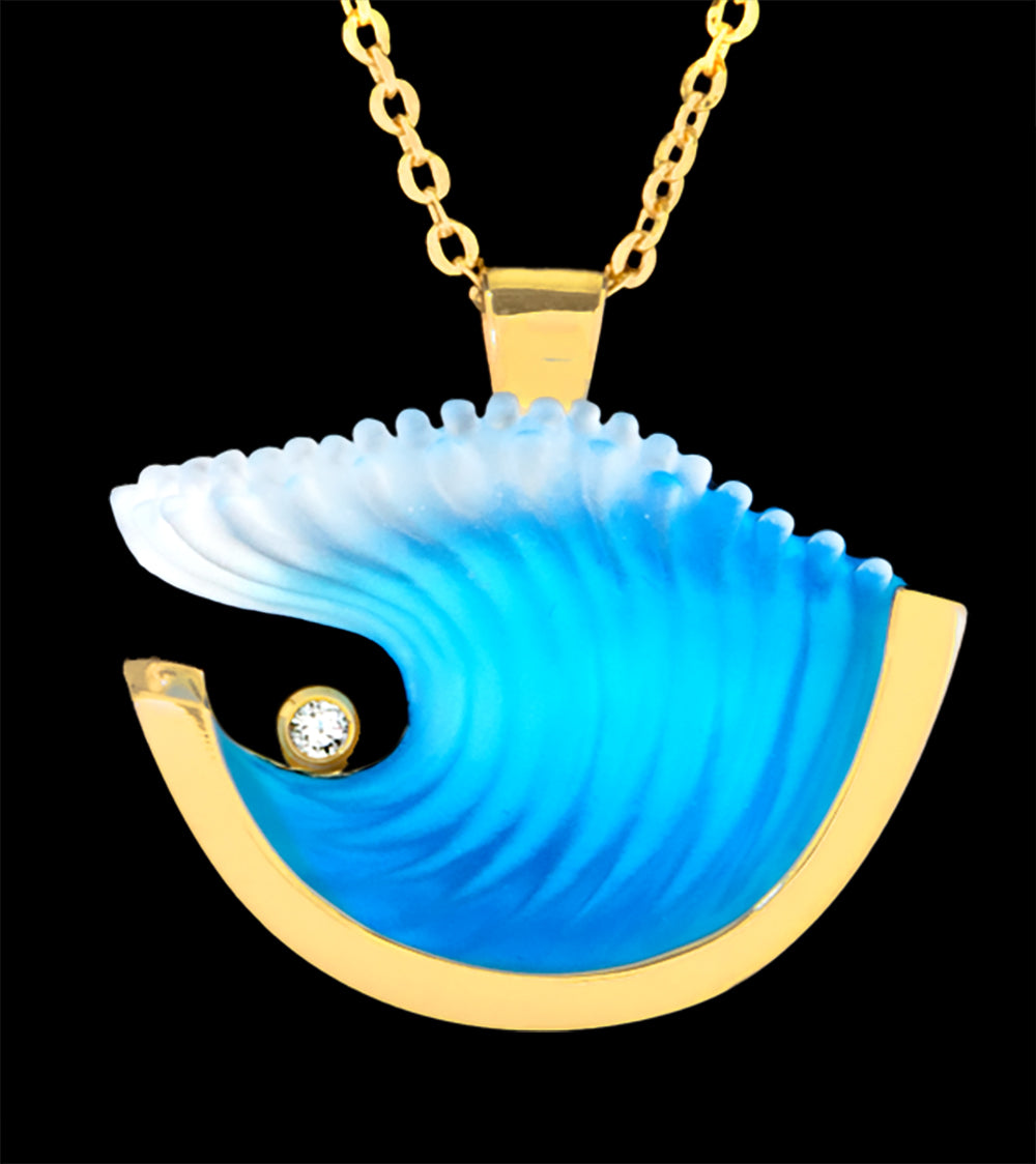 14K Yellow Gold Diamond Wave Pendant Necklace for Women - Elegant Jewelry Gift for Birthday, Anniversary & Special Occasions