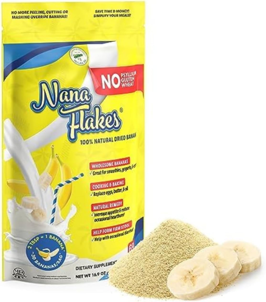 100% Pure Banana Flakes Powder - Natural Protein & Fiber Supplement - 1lb Bag | Ideal for Smoothies, Baking, Baby Food & Medical Nutrition