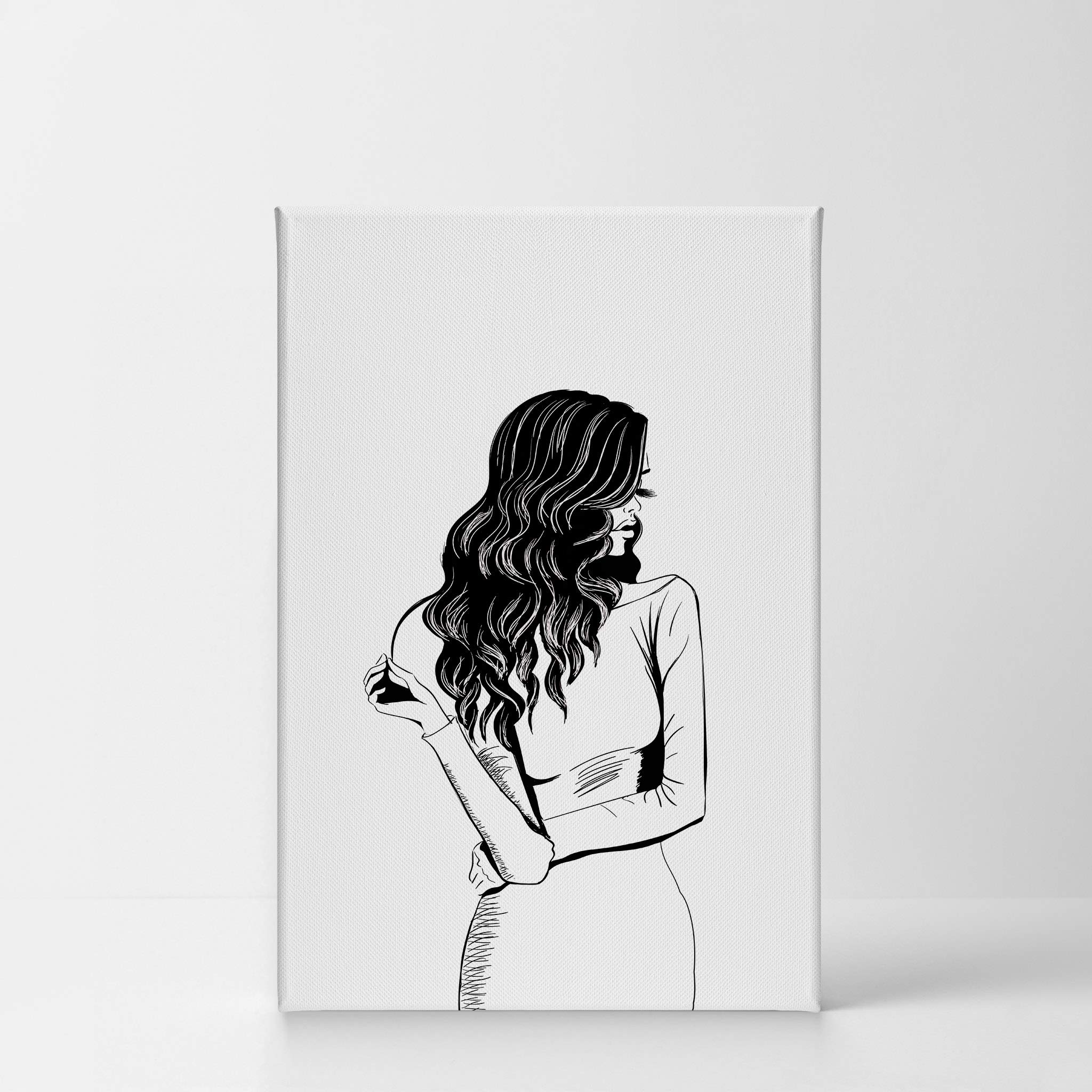 Modern Black and White Sketch Wall Art - Glam Fashion Lady Canvas Print for Office, Bathroom, Teen Girl Room, Women's Dorm & Living Room Decor | Ready to Hang 36x24 Inches | Perfect for Home, Bedroom & Gift Ideas