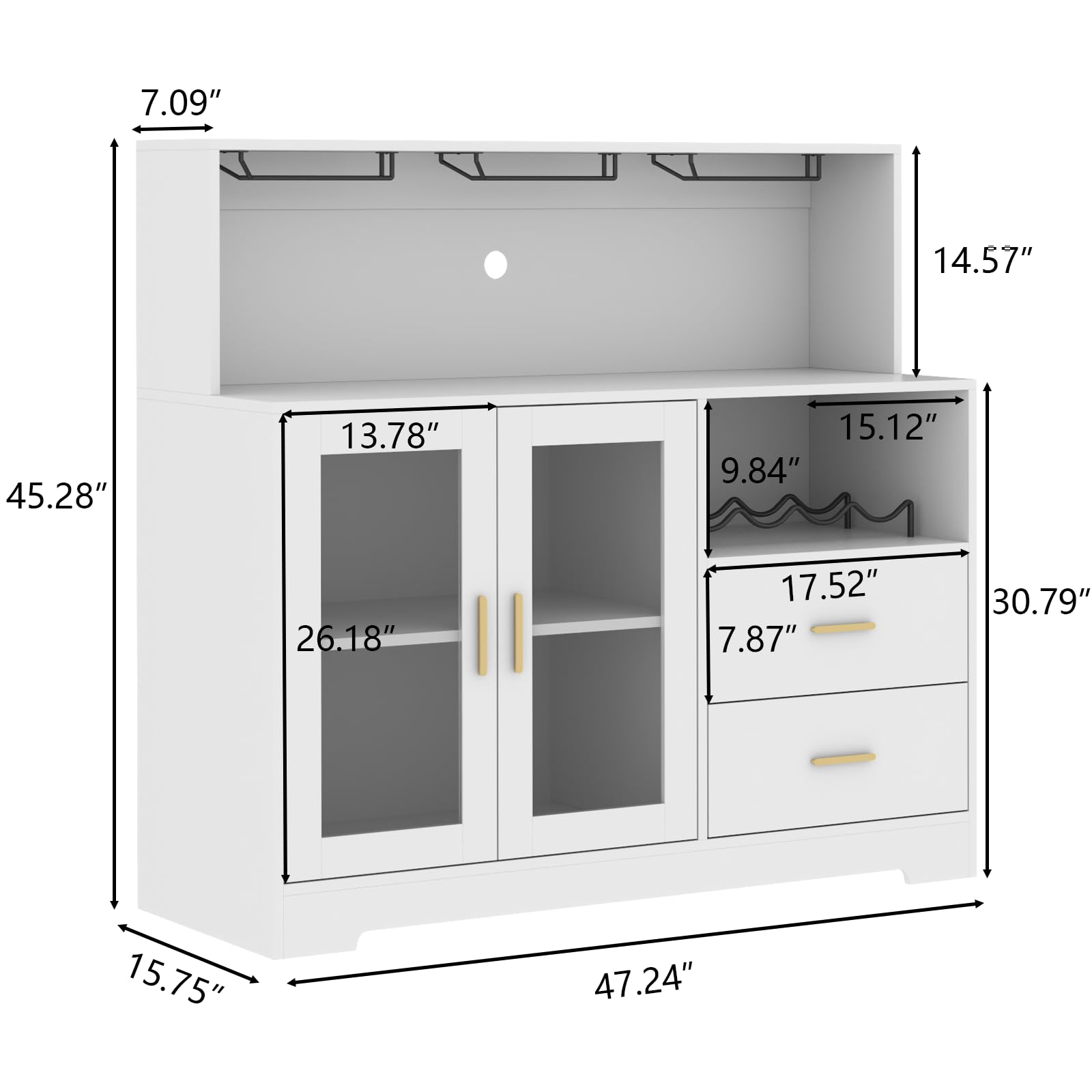 Modern White Wine Bar Cabinet with LED Lighting - Kitchen Buffet Sideboard with Wine & Glass Rack, Storage Cabinet & Drawers - Perfect for Living Room, Dining Room & Home Bar Setup