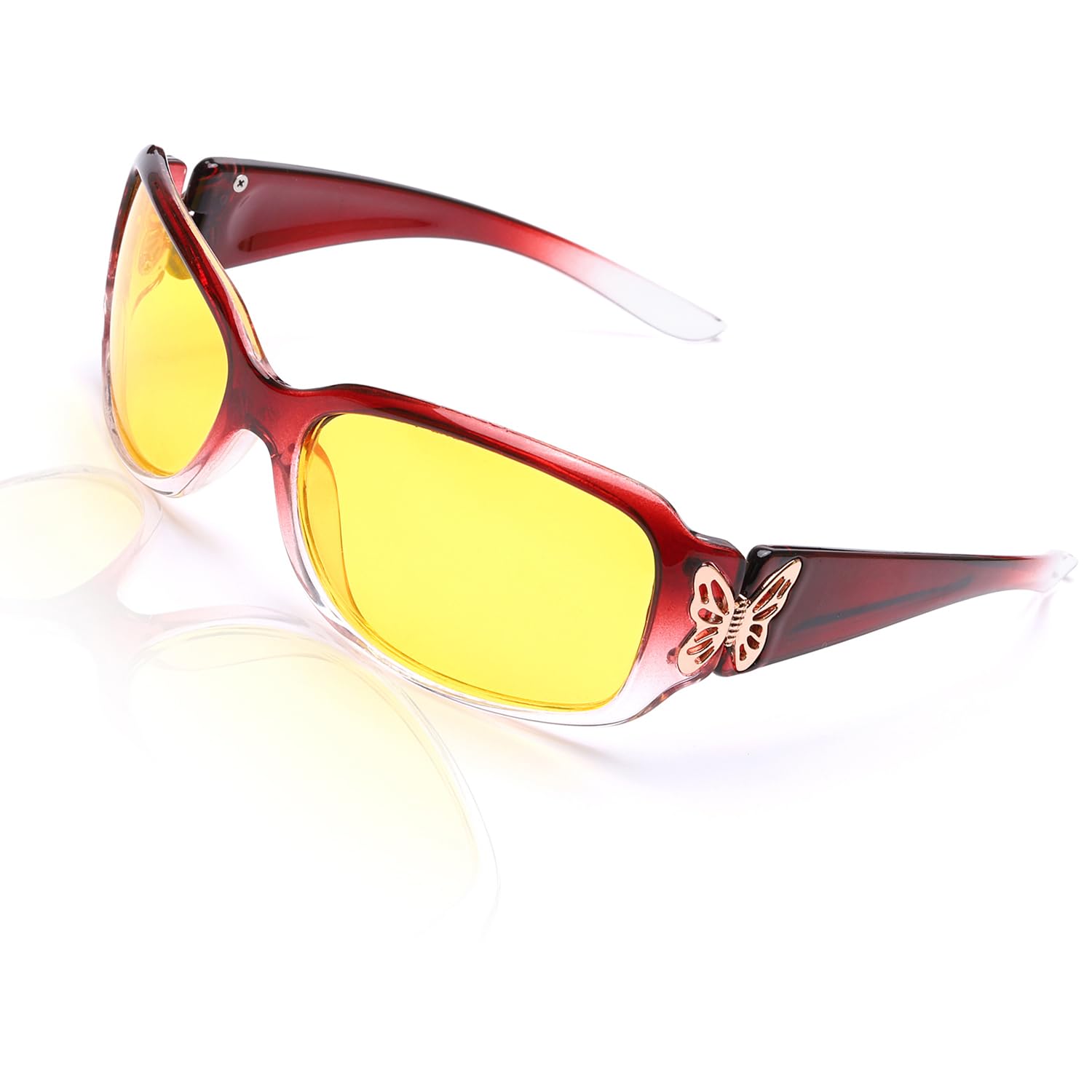 LVIOE Polarized Night Vision Glasses for Women - Yellow Tinted Driving Glasses with Butterfly Design - Reduce Glare & Improve Visibility for Night Driving, Evening Commutes & Low Light Conditions