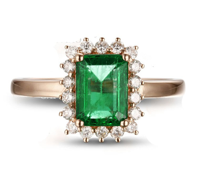 1.25 Carat Emerald & Moissanite Diamond Engagement Ring in 14K Yellow Gold - Perfect for Proposals, Weddings & Anniversary Gifts