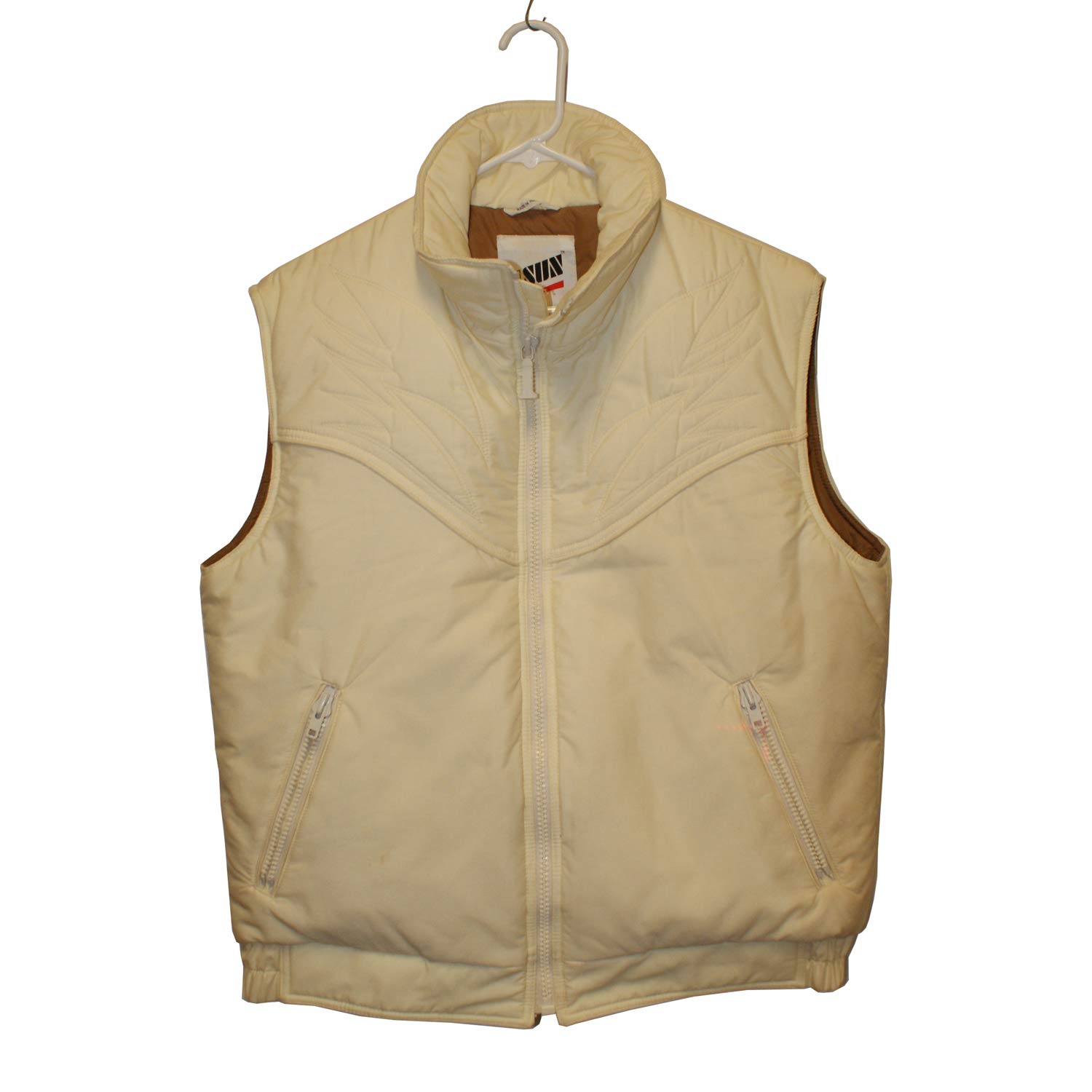 1Sun Men's Large Winter Vest Cream - Warm Fleece Lined Puffer Jacket for Outdoor Activities, Hiking & Casual Wear