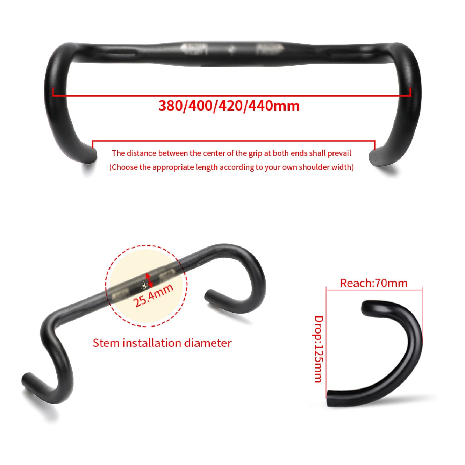 Lightweight Aluminum Road Bike Drop Handlebar - 25.4mm/31.8mm Clamp Size - 380/400/420/440mm Width Options - Perfect for Racing & Endurance Cycling (31.8x420mm Black) - Ideal for Road Bikes, Commuting & Long-Distance Riding