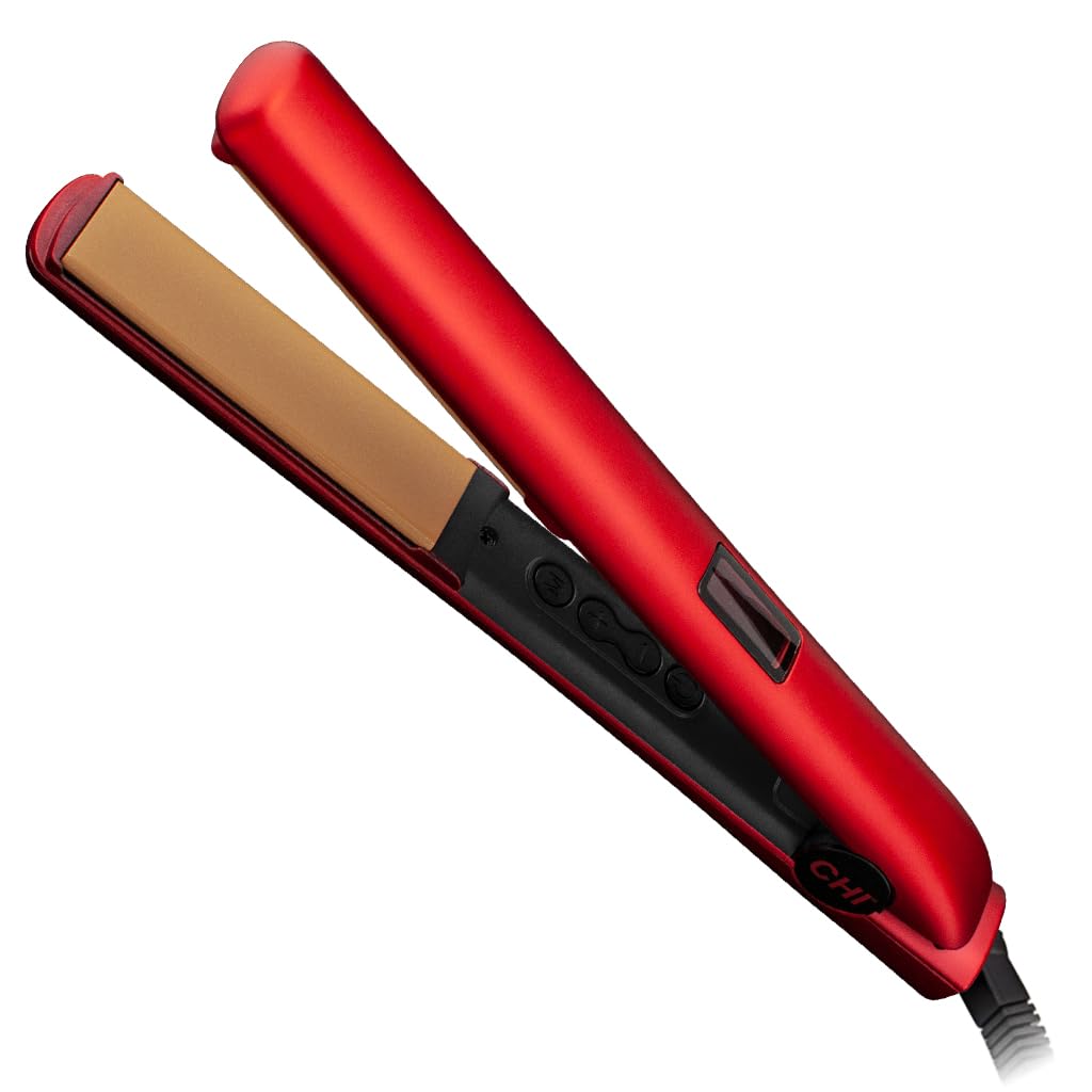 CHI Original Digital Ceramic Hairstyling Iron 1 Inch - Professional Hair Straightener with Ruby Red Finish - Lightweight 1 lb Design for Smooth & Shiny Hair - Perfect for Home Use, Salon Styling & Travel
