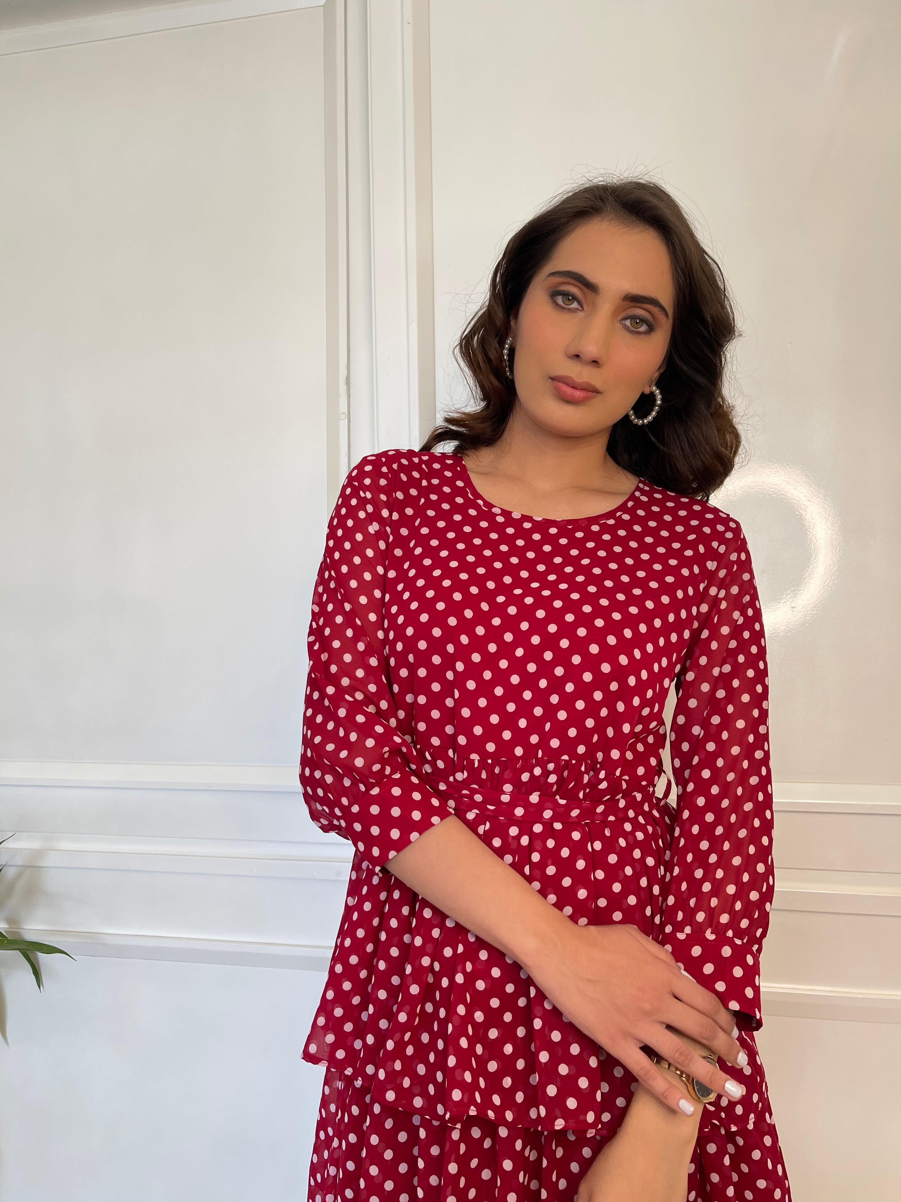Elegant Red Polka Dot Ruffle Flared Maxi Dress for Women - Perfect for Summer Parties, Weddings & Beach Vacations