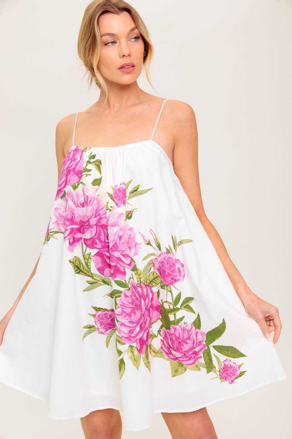 GARDEN WHISPERS Pink Floral Swing Dress - Women's Summer Flowy Dress for Garden Parties, Beach Vacations & Date Nights
