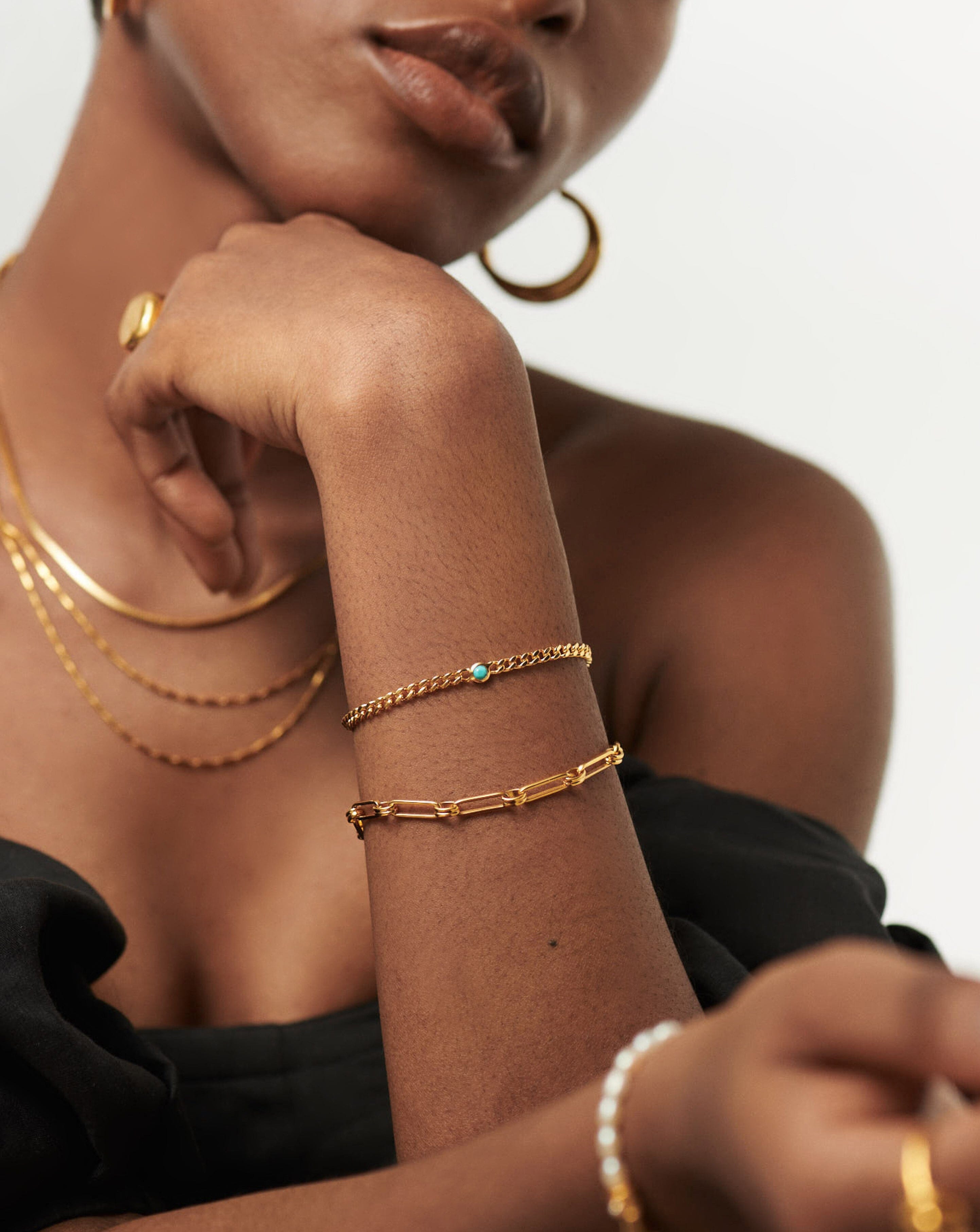December Birthstone Chain Bracelet - 18k Gold Plated Vermeil with Genuine Turquoise | Elegant Jewelry Gift for Women | Perfect for Holidays, Anniversaries & Special Occasions