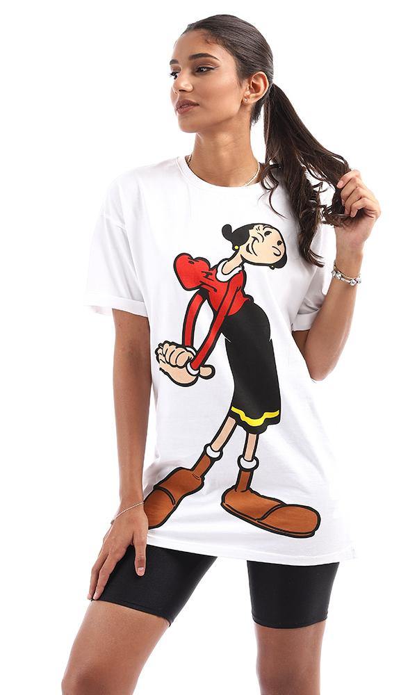 Mrs. Popeye Graphic Print White T-Shirt for Women - Casual Cotton Tee for Summer Outfits & Pop Culture Fans