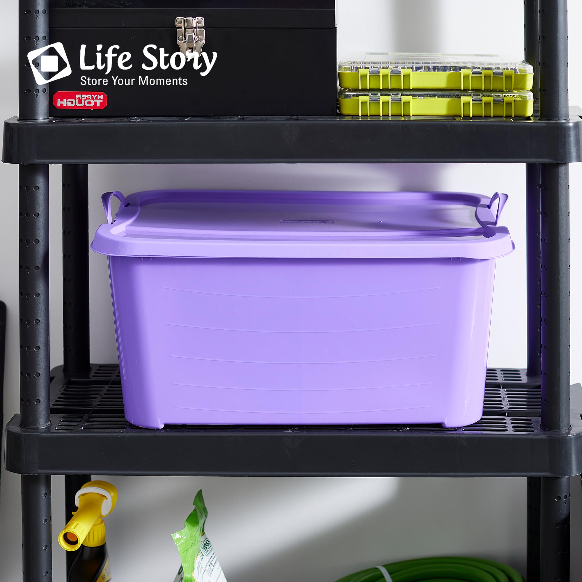 55 Qt Stackable Plastic Storage Bins with Lids - 12 Pack Purple for Organizing Closet, Pantry & Garage | Durable Clear Containers for Home Organization