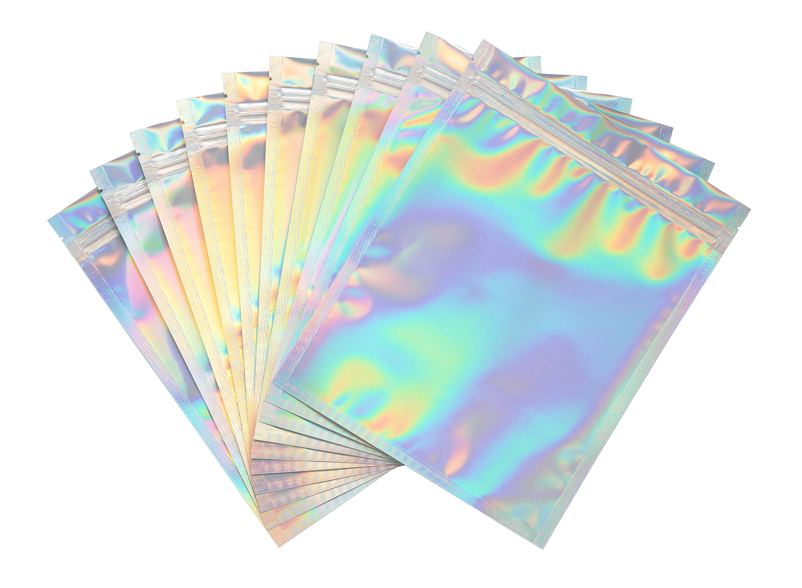 120 Pack Resealable Holographic Mylar Bags 9x11 Inch - Food Storage, Lip Gloss, Lash, Smell Proof & Dispensary Packaging - Ideal for Snacks, Beauty Products & Cannabis Storage