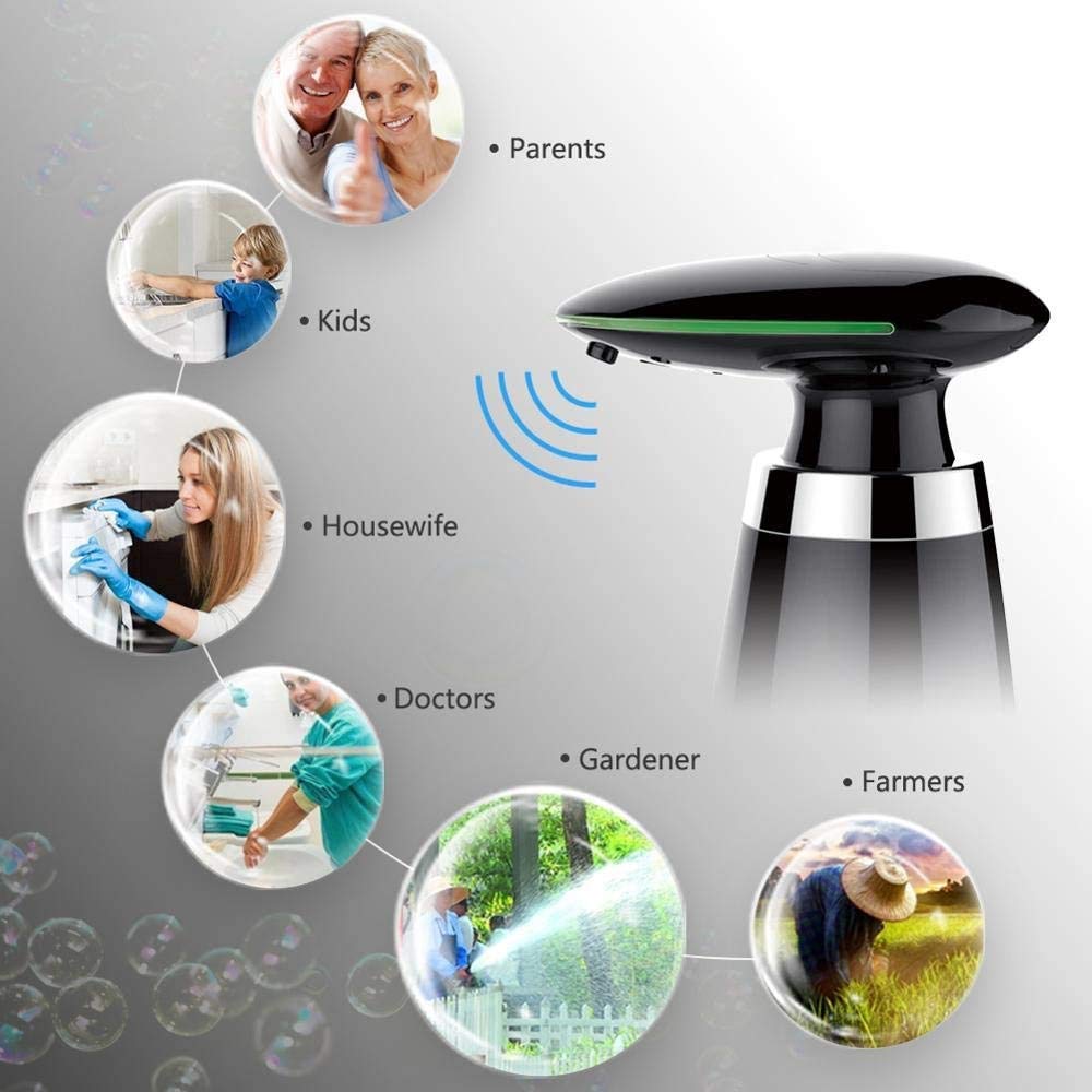 Automatic Touchless Hand Soap Dispenser - 12oz/350ml Battery Operated Refillable Liquid Soap Dispenser for Bathroom, Kitchen & Office - Hygienic No-Touch Design (Black) - Perfect for Home, Restaurants & Public Spaces