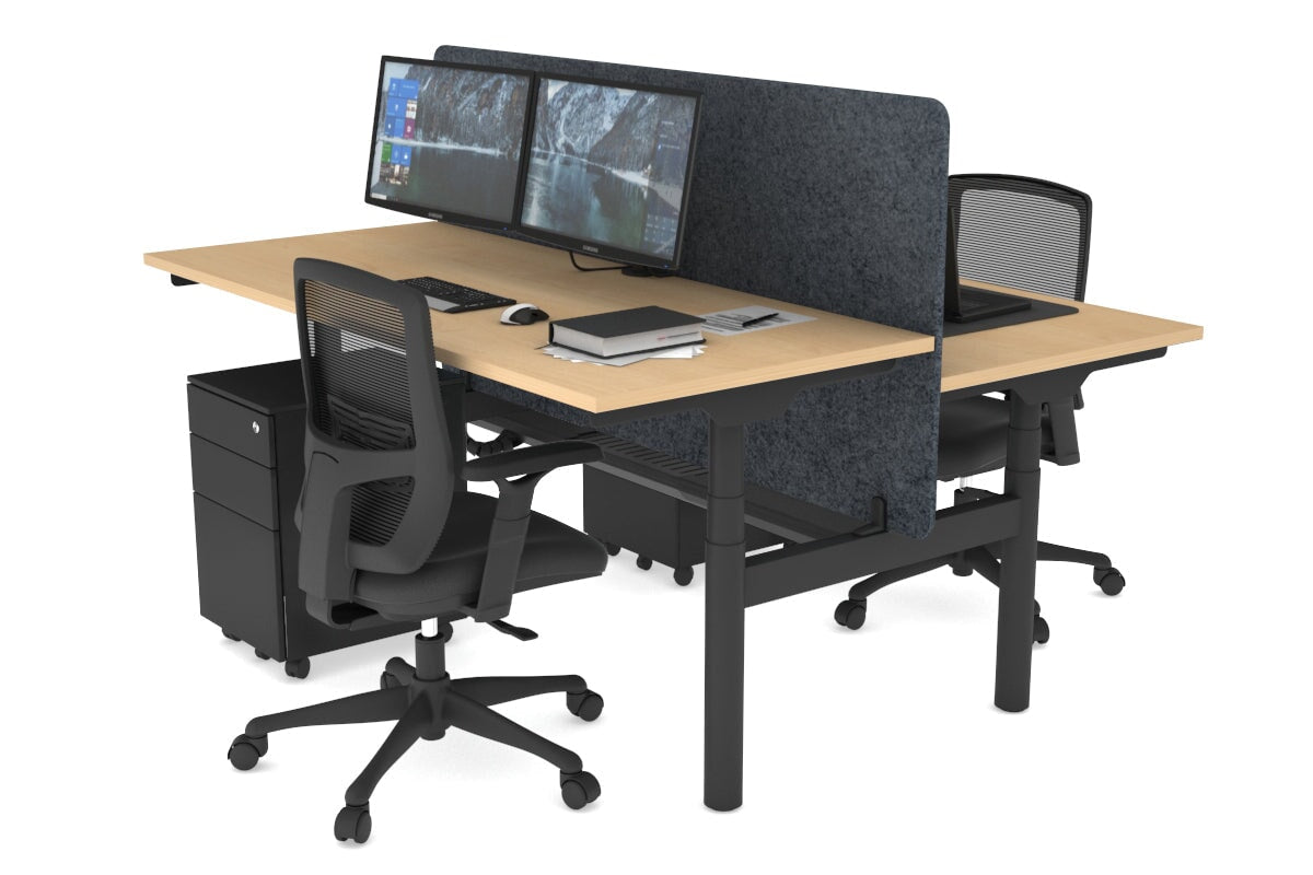 Flexi Premium Height Adjustable 2-Person H Bench Workstation - Black Frame [1600L x 700W] - Ergonomic Office Desk for Collaborative Workspaces & Home Offices