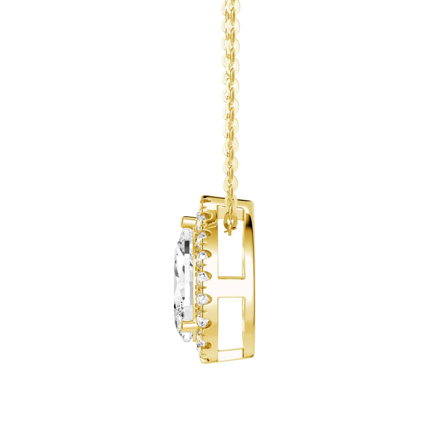 Pear Cut Moissanite Pavé Halo Pendant Necklace - 14K Gold Plated Elegant Jewelry for Women, Perfect for Weddings, Anniversaries & Special Occasions